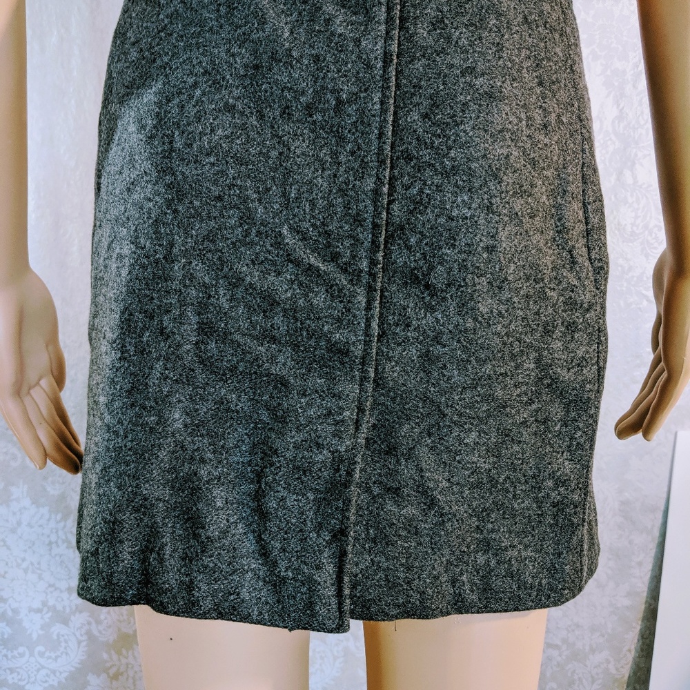 DARK GREY WOOL BLEND SKIRT STRAIGHT ZIP UP SLIT